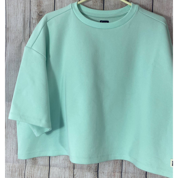Lee Retro Boxy Oversized Green Cropped Sweatshirt Tee Shirt Top XL New NWT - Picture 2 of 9